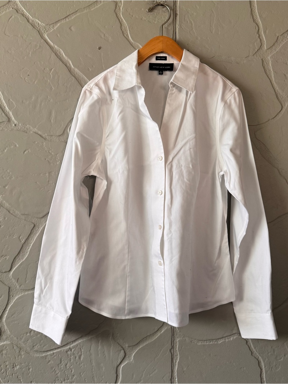 Jones New York Non Iron White Cotton Button Down Shirt Womens M Career Workwear